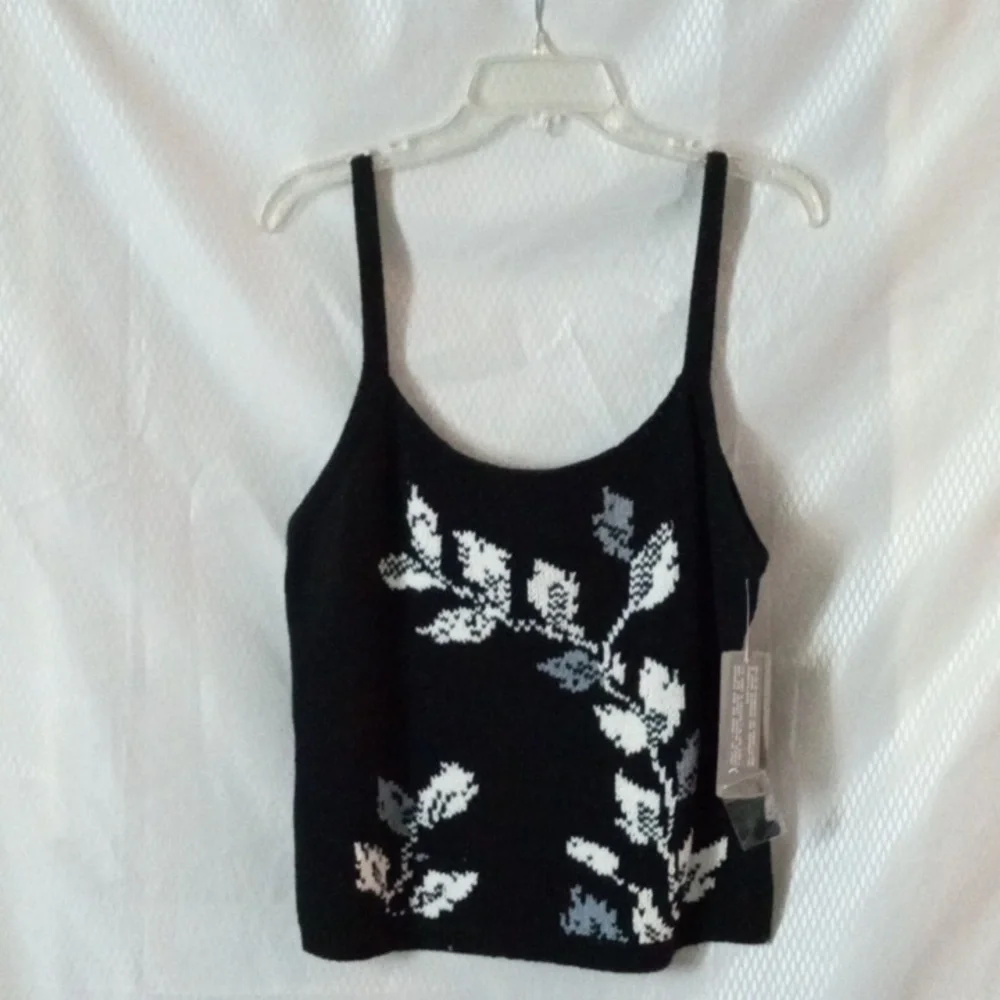Jones New York Sweater Knit Vest szL Black with Floral Design NWT